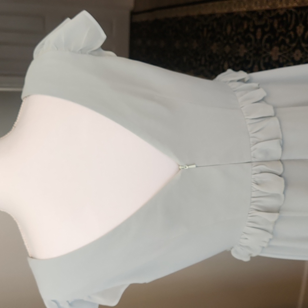 Revelry Amelia Formal Chiffon Bridesmaid Dress Tiered Ruffles Sage Size 14 - Picture 8 of 16